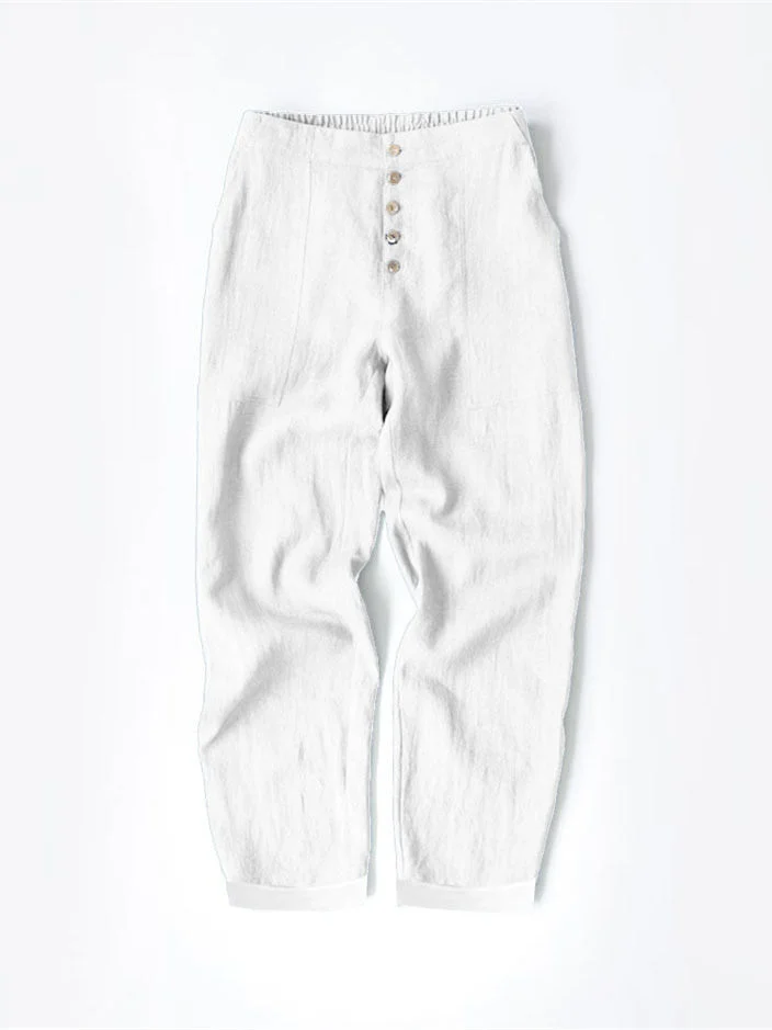 Women plus size clothing Women's Buttons Cotton Linen Loose Casual Pants-Nordswear
