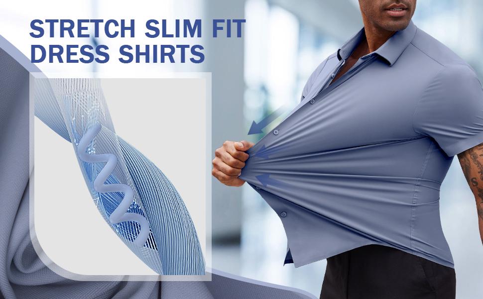 2-Pack Alimens&Gentle Men's Stretch Dress Shirts Short Sleeve Slim Fit Business Casual Button Down Shirts Muscle Fit Men's Dress Shirts Shortsleeve Menswear gifts for dad Top Plain