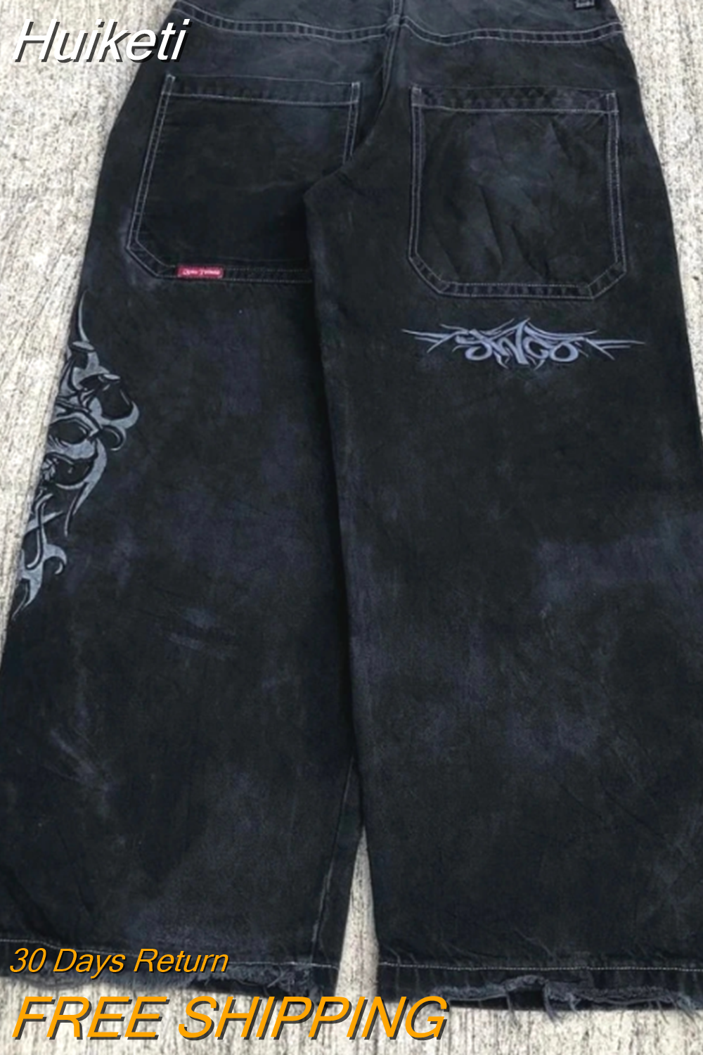 Huiketi Letter Embroidery Jeans Woman Y2K New Street Hip Hop High Waisted Jeans Harajuku Punk Wide-Leg Pants Couple Baggy Jeans