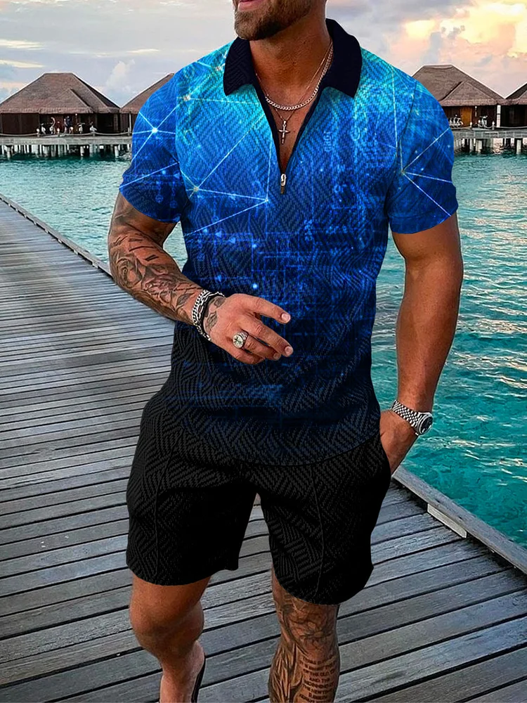 Fashion Vacation Digital Technology Printing Polo Set