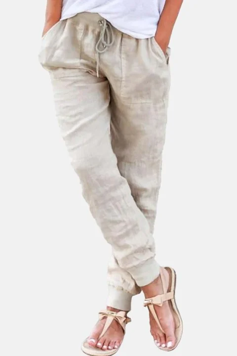 Pocket Drawstring Linen Pants