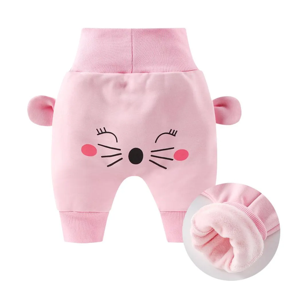 Baby Cute Pants Boys Girl Cartoon High Waist Protection Belly Children Toddler Spring Autumn Winter Newborn Warm Velvet Trousers
