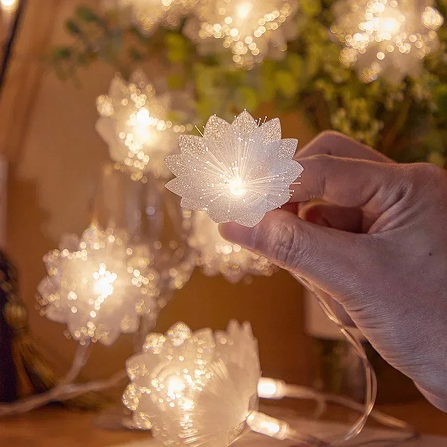 Tegooe Battery-Operated LED Fiber Optic Flower String Lights 2M3M