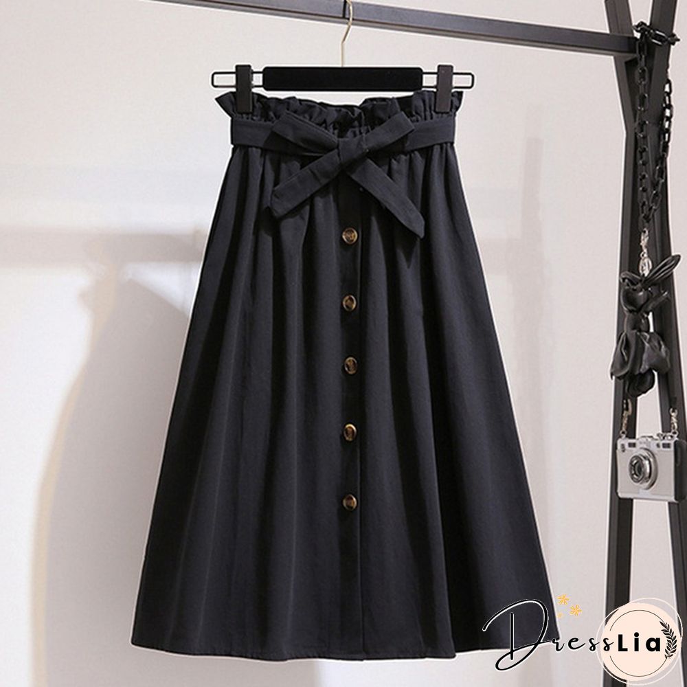 Women Skirts Fashion High Waist Skirt Women Spring Summer Midi Skirts Womens Elastic Waist A Line Ladies Skirts With Belt