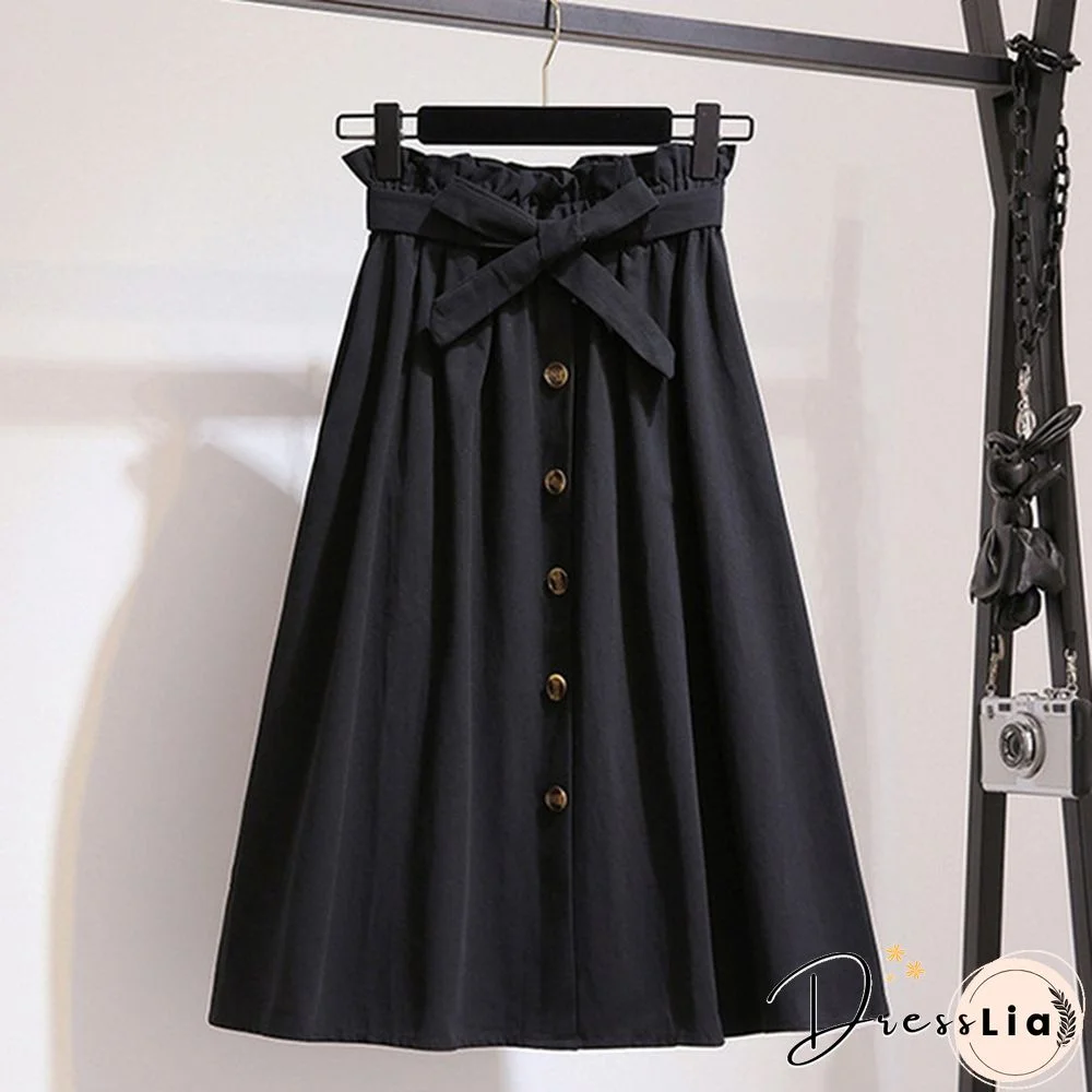 Women Skirts Fashion High Waist Skirt Women Spring Summer Midi Skirts Womens Elastic Waist A Line Ladies Skirts With Belt