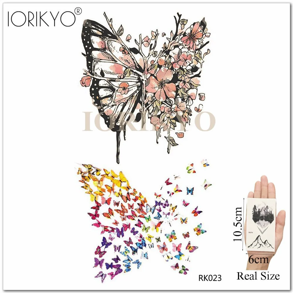New Black Hummingbird Temporary Tattoo Stickers Women Arm Pencil Sketch Waterproof Tatoos Girls Forearm Birds Fake Tattoo Flower