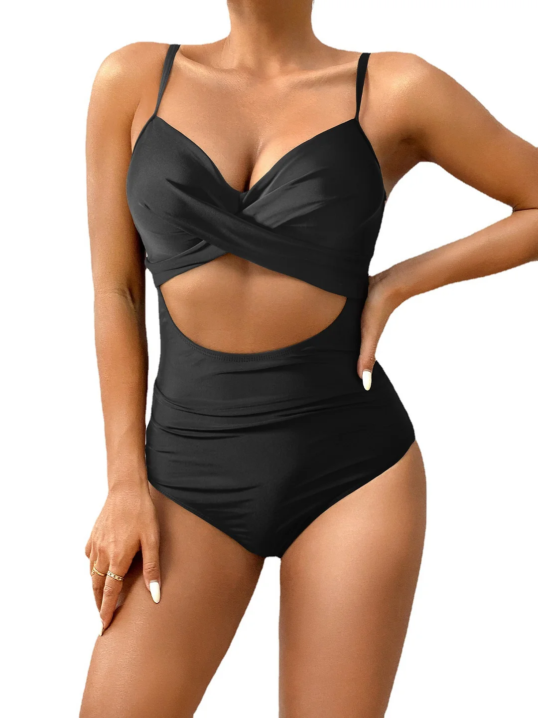 Sexy One Piece Swimwear Black Solid Fashion Mesh Plus Size Bikini