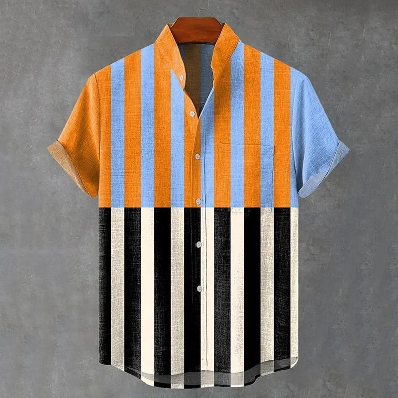 Vintage Geometry Color Block Art Print Casual Cotton Linen Shirt  artssus