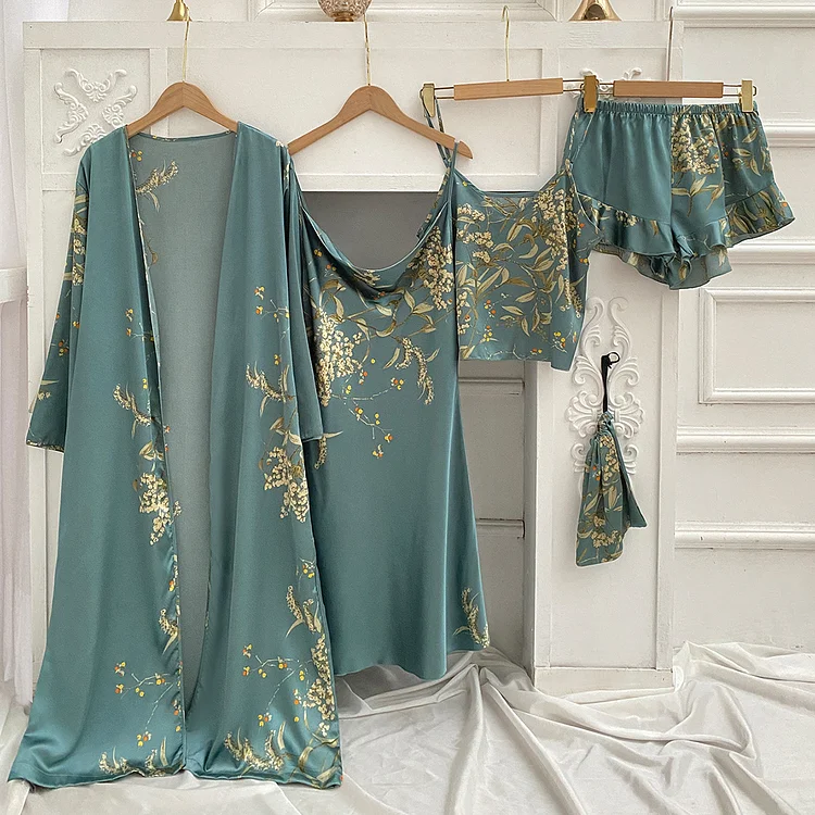 Printed Little Cherry Pajamas Four Piece Set