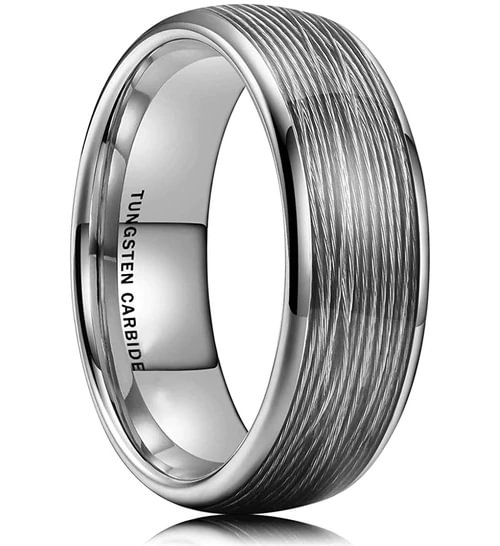 Women's Or Men's Tungsten Carbide Silver Wire Wedding Band Rings,Silver Bands with Wire Inlay Ring With Mens And Womens For Width 4MM 6MM 8MM 10MM