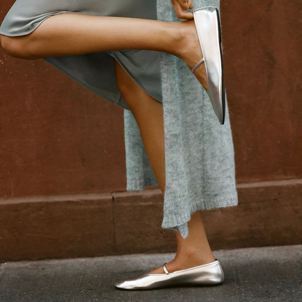 Silver Vegan Leather Round Toe Buckle Mary Jane Ballet Flats Nicepairs