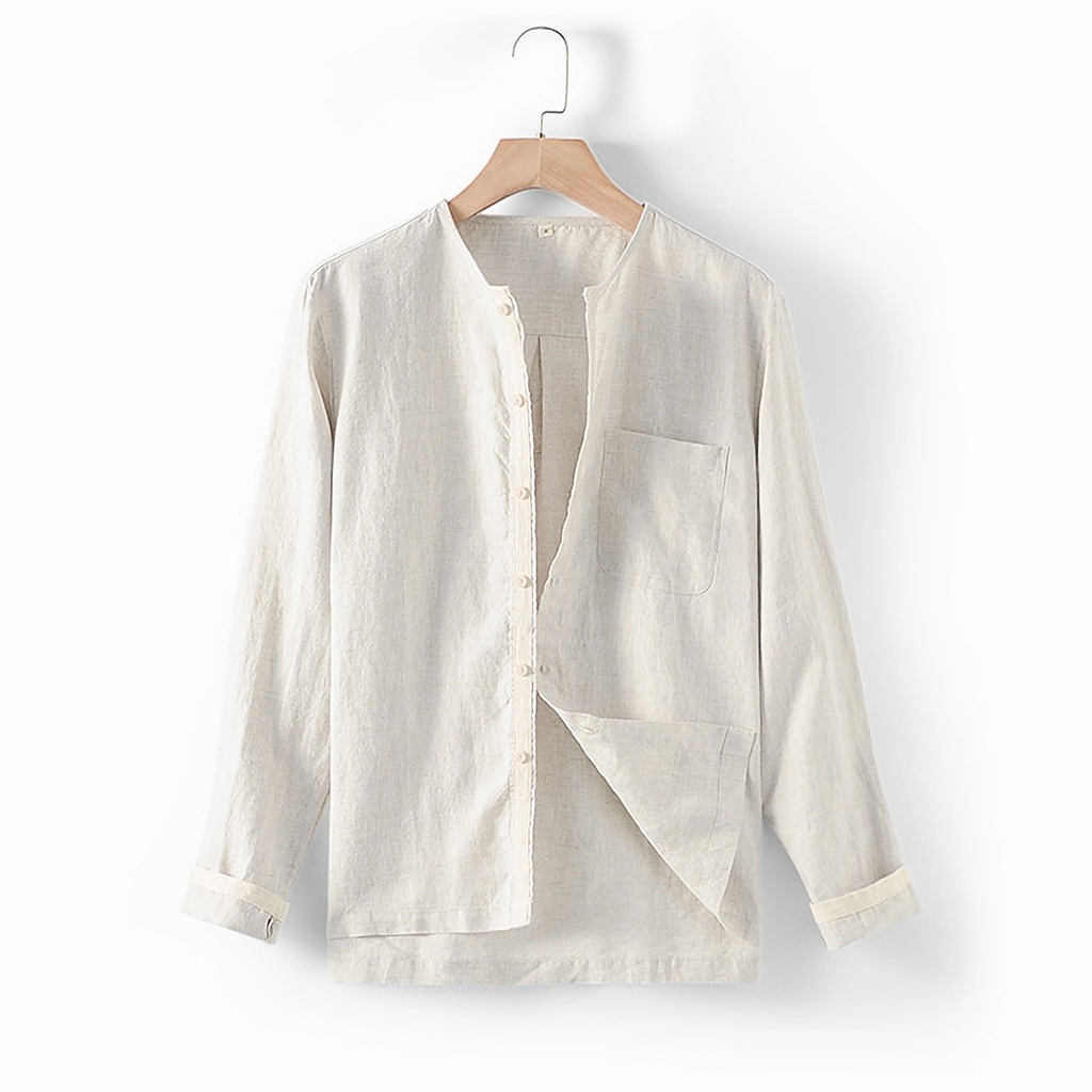 100% European Linen Men's Shirt With Pocket REAL SILK LIFE