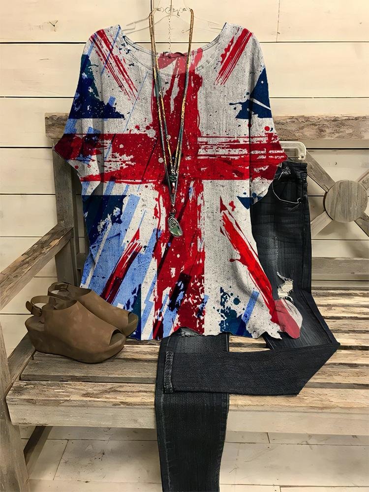 Women's New Flag Printing Half-sleeve Round Neck T-shirt