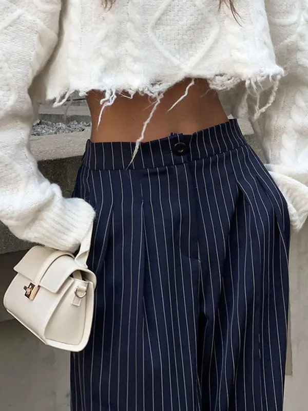 Striped Straight High Waist Wide Leg Pants
