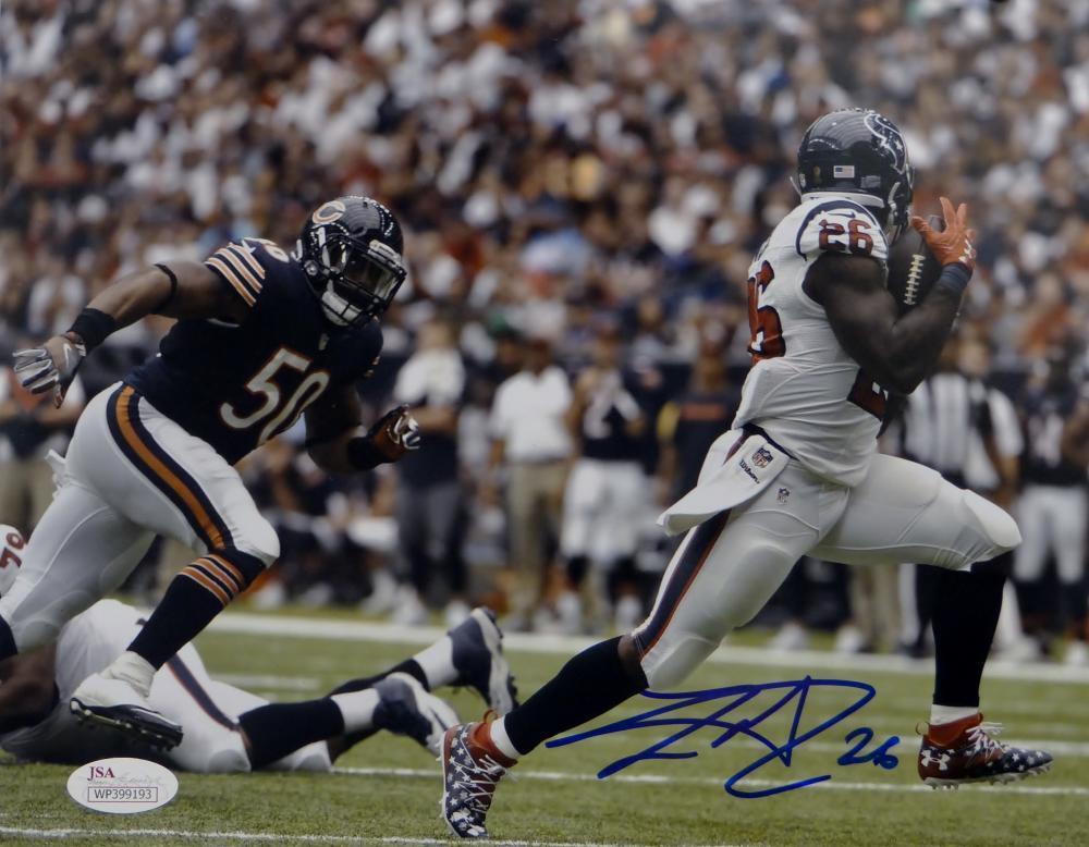 Lamar Miller Autographed *Blue Houston Texans 8x10 Running Photo Poster painting- JSA W Auth