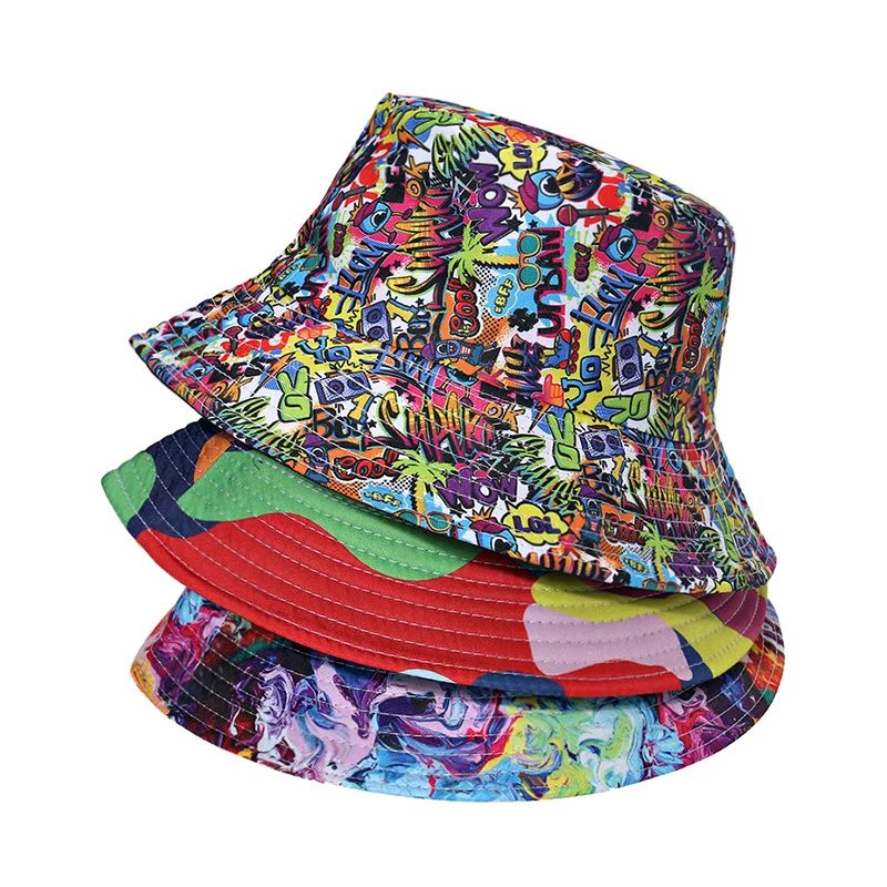 Cartoon rainbow tie-dye sun-shield fisherman hat double-sided wear