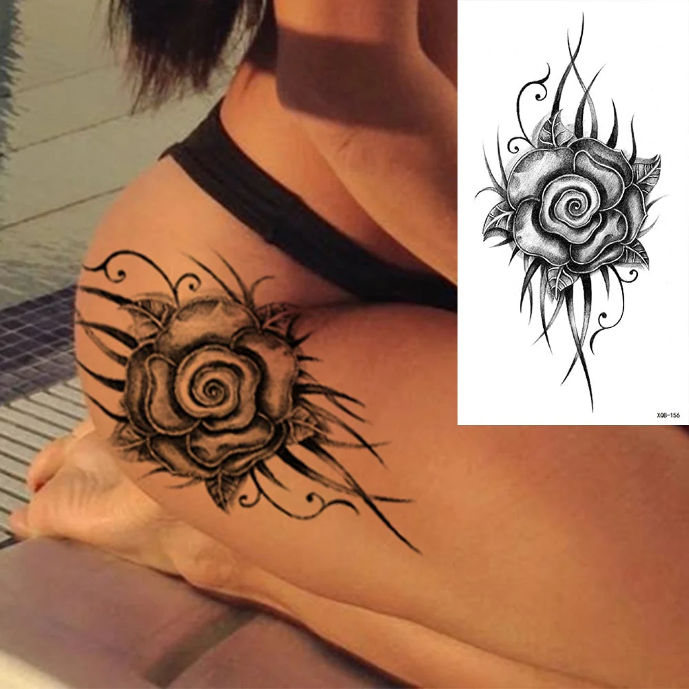 Waterproof Temporary Tattoo Sticker Snake Dragon Rose Flower Flash Tattoos Eagle Skull Body Art Arm Fake Sleeve Tatoo Women Men