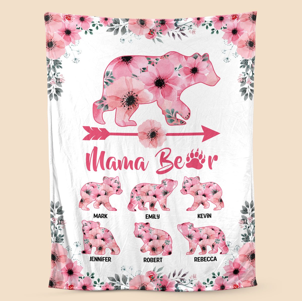 Loveyoufancy Personalized Mom Blanket - Flower Mama Bear - Gift For Mom