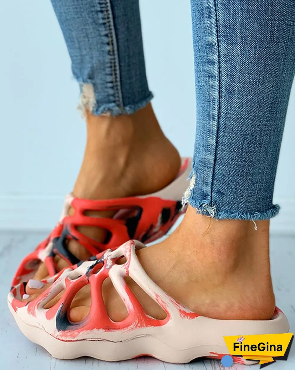 Colorblock Cutout Casual Flat Sandals