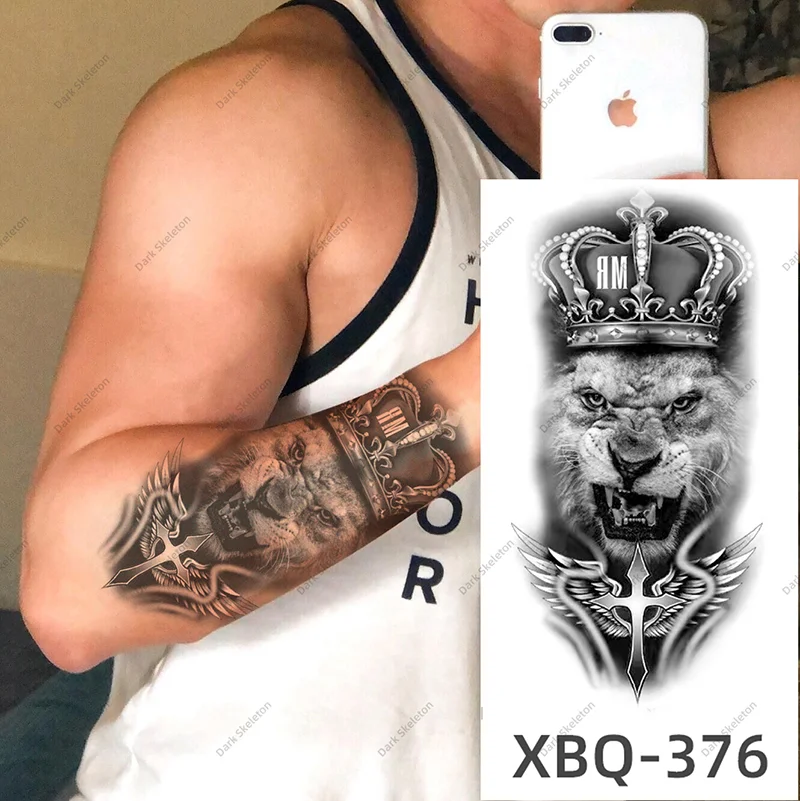 Sdrawing Black Forest Tattoo Sticker For Men Women Children Tiger Wolf Death Temporary Tattoo Fake Henna Skeleton King Animal Tatoo