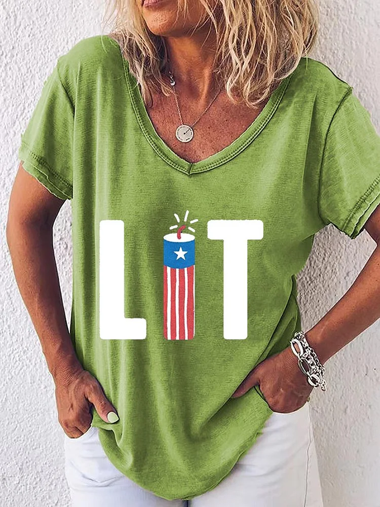 American Independence Day V Neck T-shirt-02135