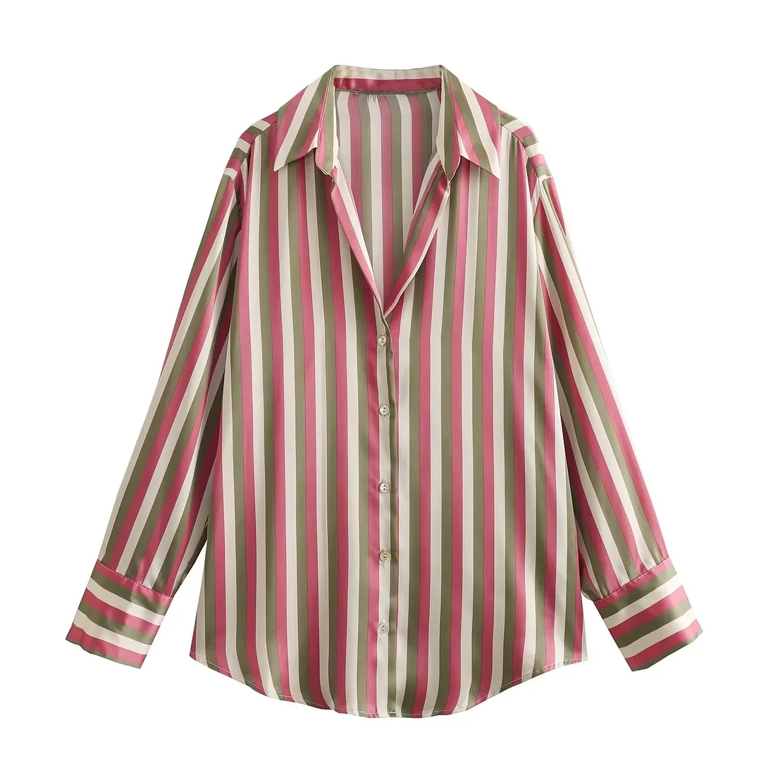 Nigikala Nigikala Women's Multi-Color Silk-Sense Silk-Sense Long-Sleeved Shirt Top Women F69895