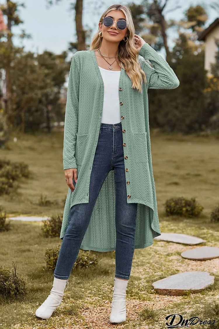 V-Neck Long Sleeve Cardigan with Pocket