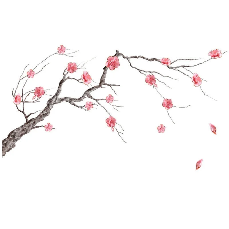 Chinease Style Pink Plum blossom Wall Stickers Tree Branch Wall Decals for Living Room Bedroom Reading Room PVC Stickers Mural