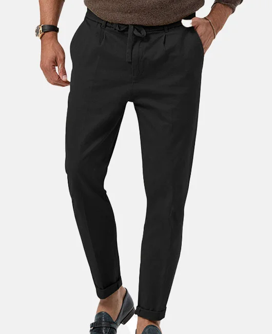 Business Casual Linen Pockets Lace Up Pant 