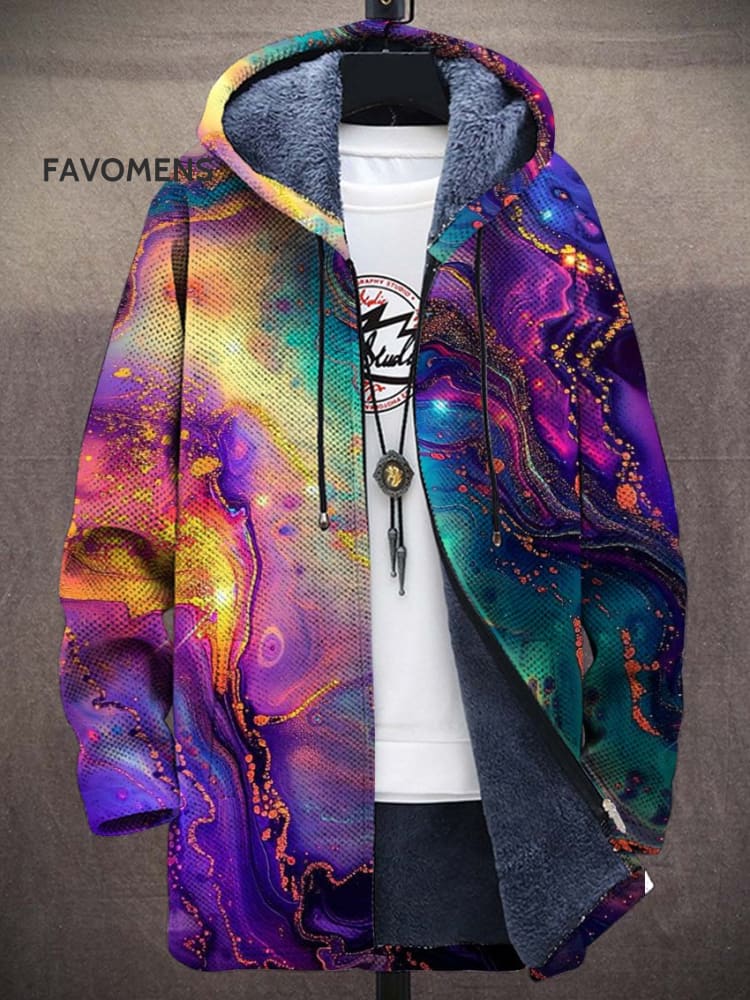 Dreamy Color Art Unisex Plush Thick Long-Sleeved Sweater Cardigan Coat Multicolor / S