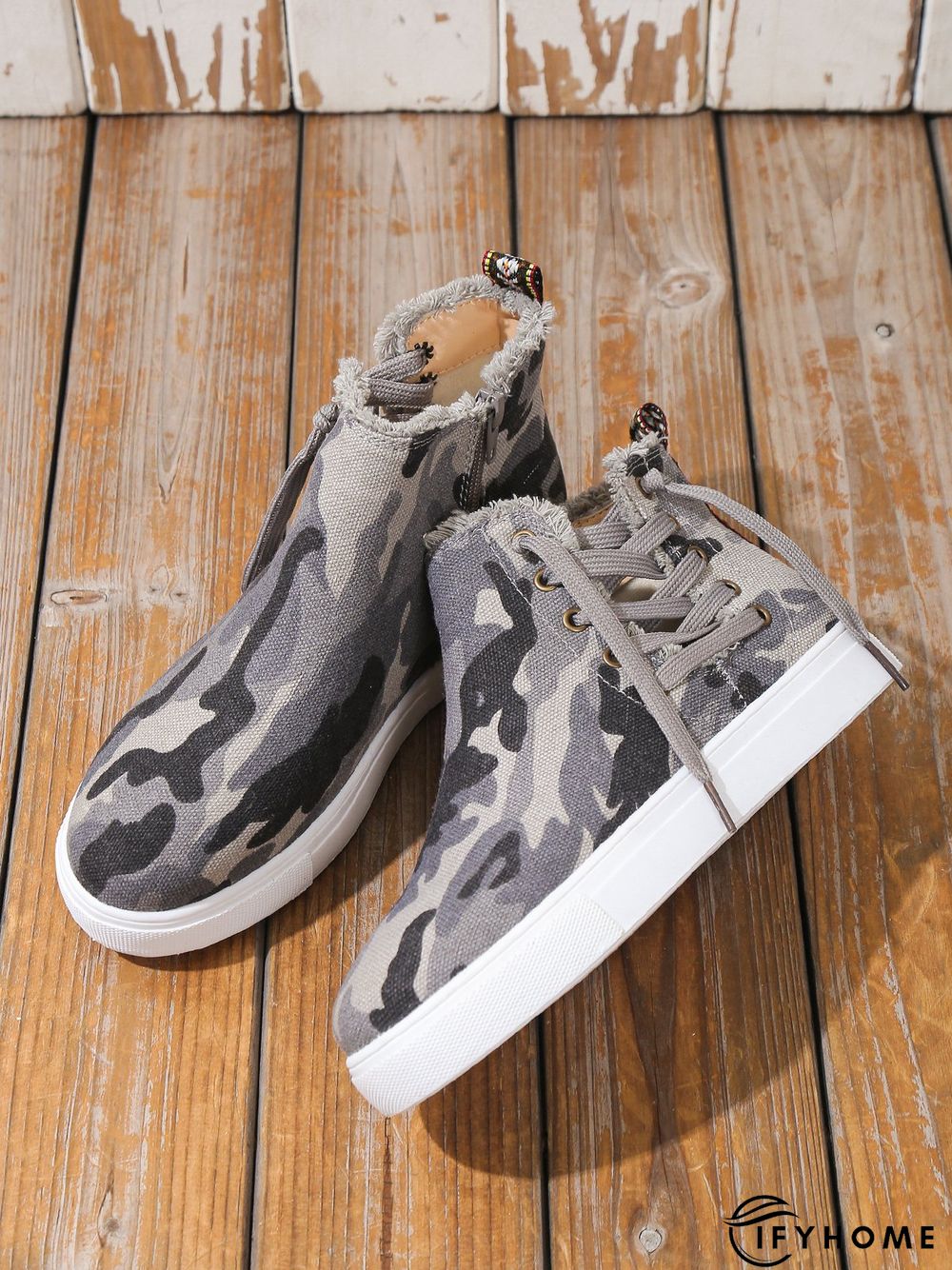 Casual Lace-up Decor Fringe High Top Canvas Shoes with Side Zip | IFYHOME