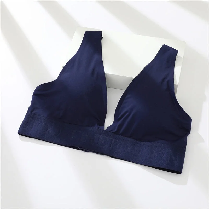 FINETOO Sexy Women V-Neck Bras Padded Massage Brassiere Push Up Woman Bralette S-XL Tops Girls Underwear Backless Bras For Woman