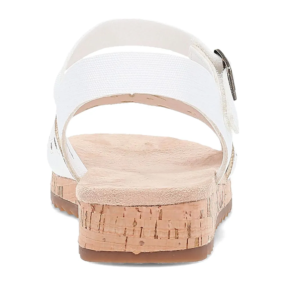 White Round Toe Flat Buckle Strap Comfort Women Sandals with Cut Out
