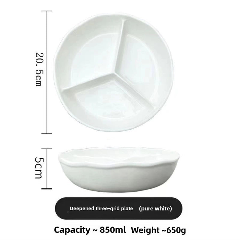Ceramic Compartment Deep Bowl With Lid Sealed Partition Bowl Heat-resistant Microwave Oven Special Three-compartment Bowl Plate Snack Lunch Box