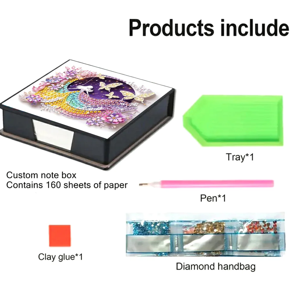 PU Girl Diamond Painting Notecard Box Rhinestones Post It Dispenser