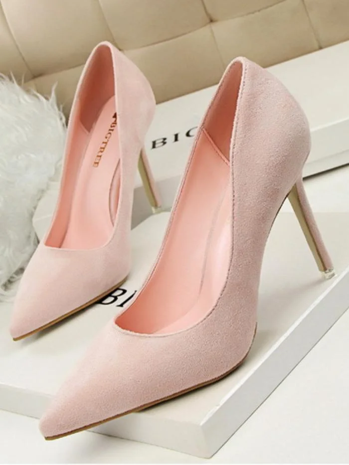Fashion simple stiletto high-heeled shallow pointy suede sexy shoes