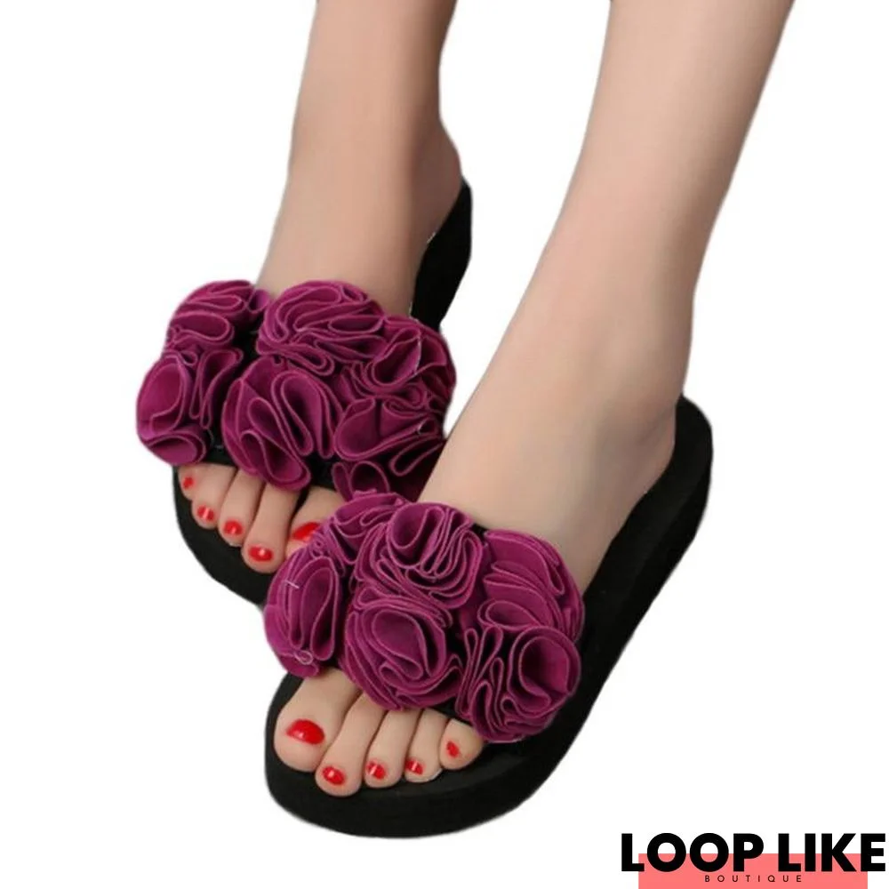 Women Flower Platform Sandals Slipper Outdoor Flip-Flops Beach Shoes