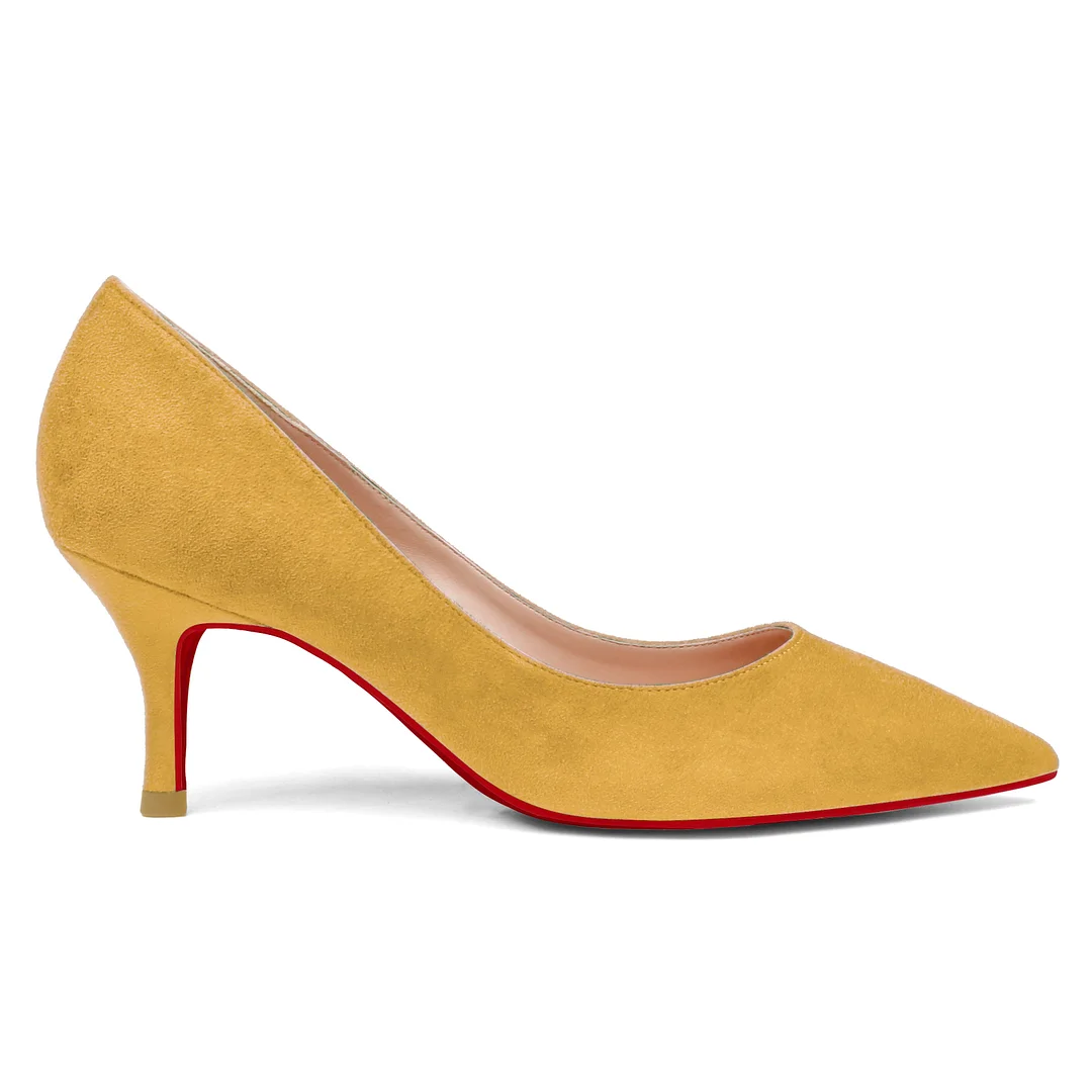 60mm Pointed Toe Red Bottom Kitten Heels Daily Suede Pumps for Women-MERUMOTE