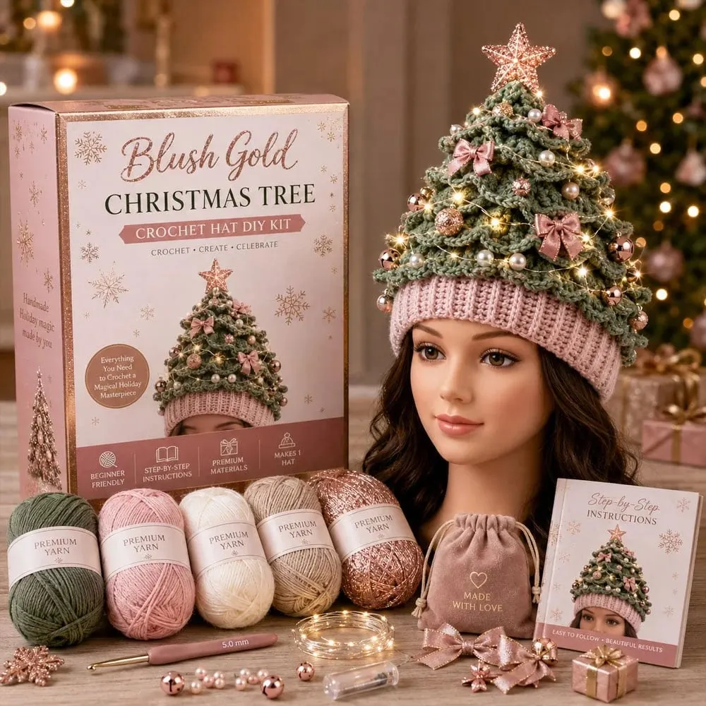 Blush Gold crochet tree hat