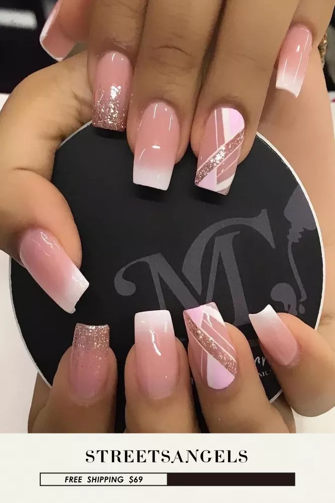 French Fashion Wear Glitter Gradient Nail Art