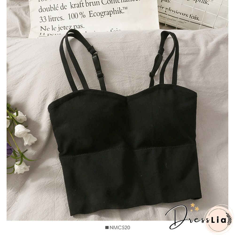 Korean Crop Tops Slim Fit Spaghetti Strap Tanke Top Women Built In Bra Off Shoulder Versatile Striped Camisole Sleeveless Ins
