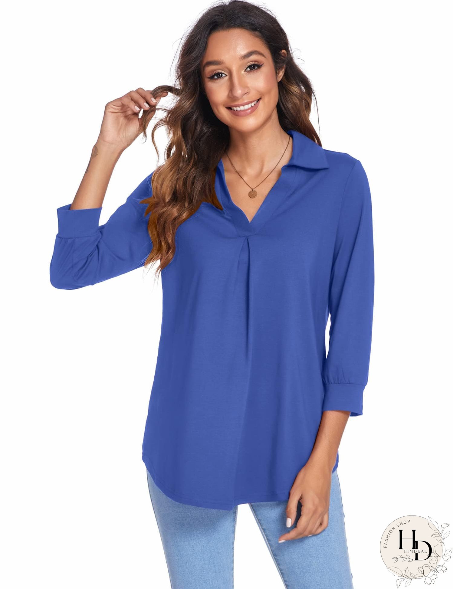 Solid Color V Neck Shirt for Women