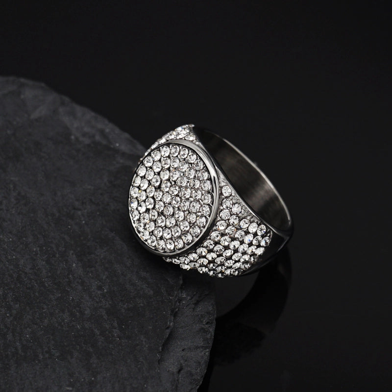 Hip-Hop Geometric 316 Stainless Steel Inlay Rhinestones Gold Plated Men’s Rings