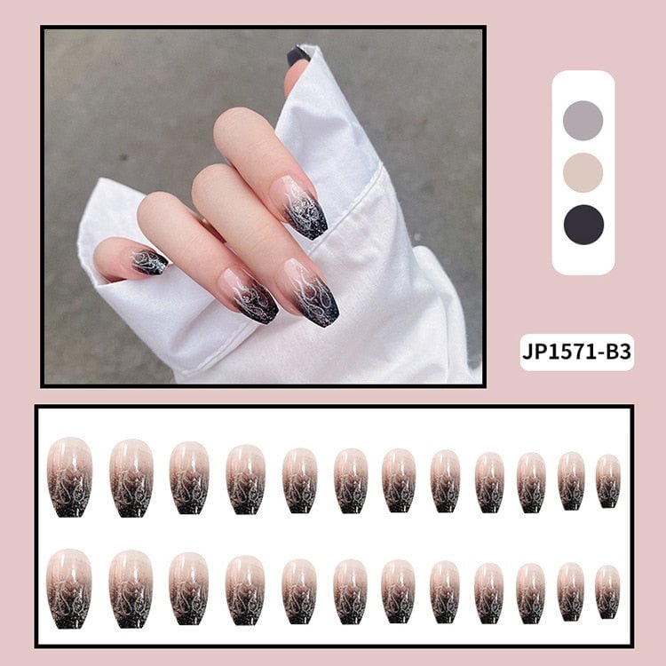 Fashion 24pc/set 10 Sizes Fake Nails Full Cover French False Nail Tips With Double-Sided Nail Adhesive Tab Press On Nails Art