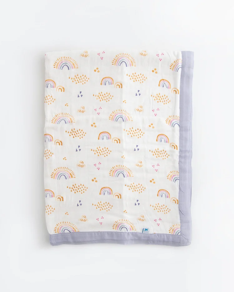 Deluxe Muslin Baby Quilt - Rainbows & Raindrops