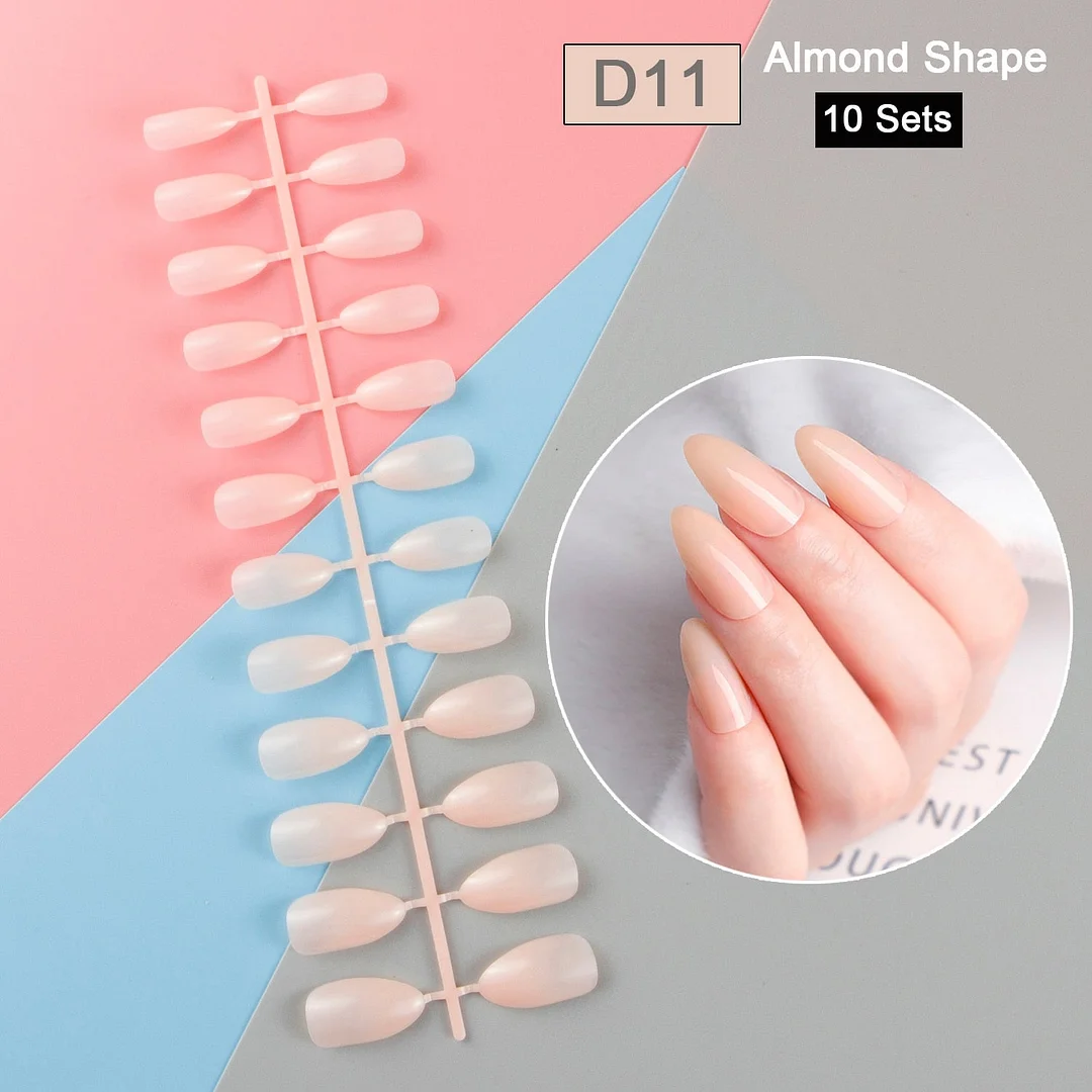 10 Sets/Pack Mixed Solid Colors Coffin Round Square Almond Shape False Nails Full Cover Nail Tips Short Fake Nails Tip Manicure-Nail Inspo