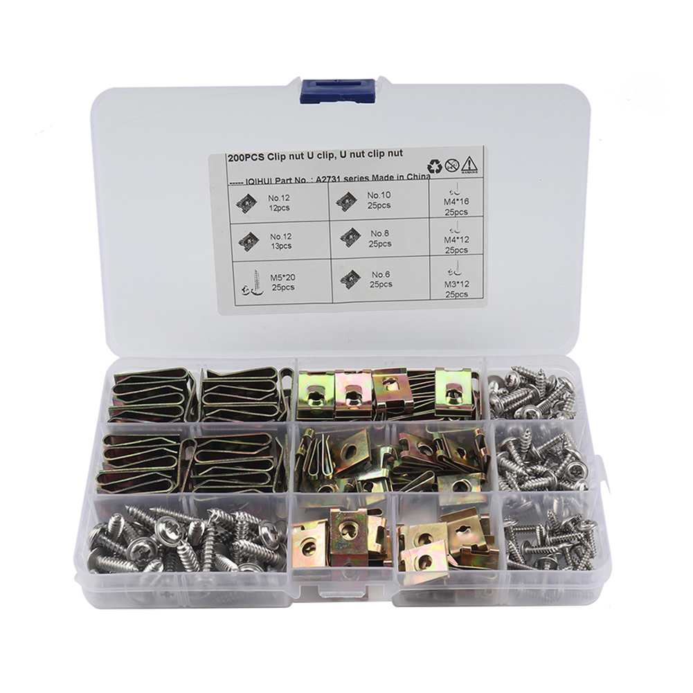 

100pcs Assorted Car Door Trim Panel Fastener Clip U Nuts +100pcs Screws, 501 Original
