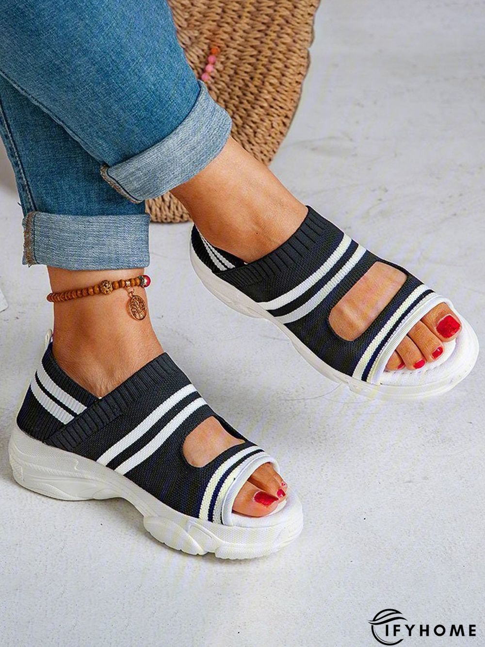 Casual Low Heel Gray Open Toe Sandals | IFYHOME