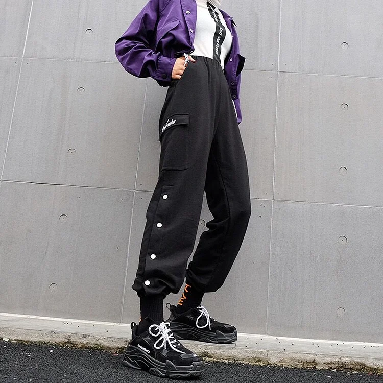 Embroidery Letter Printed Slit Pants