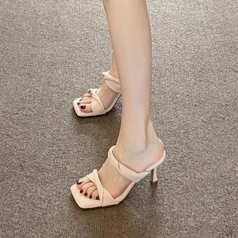 Breakj Breakj Women 2025 Summer New Square Head Thin And Pink Word With Sandals Toe Wearing Slippers